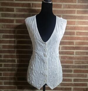 VTG Adrian Jordan Plus Size 26/28 White Embroidered Rayon Boho Vest Cottagecore